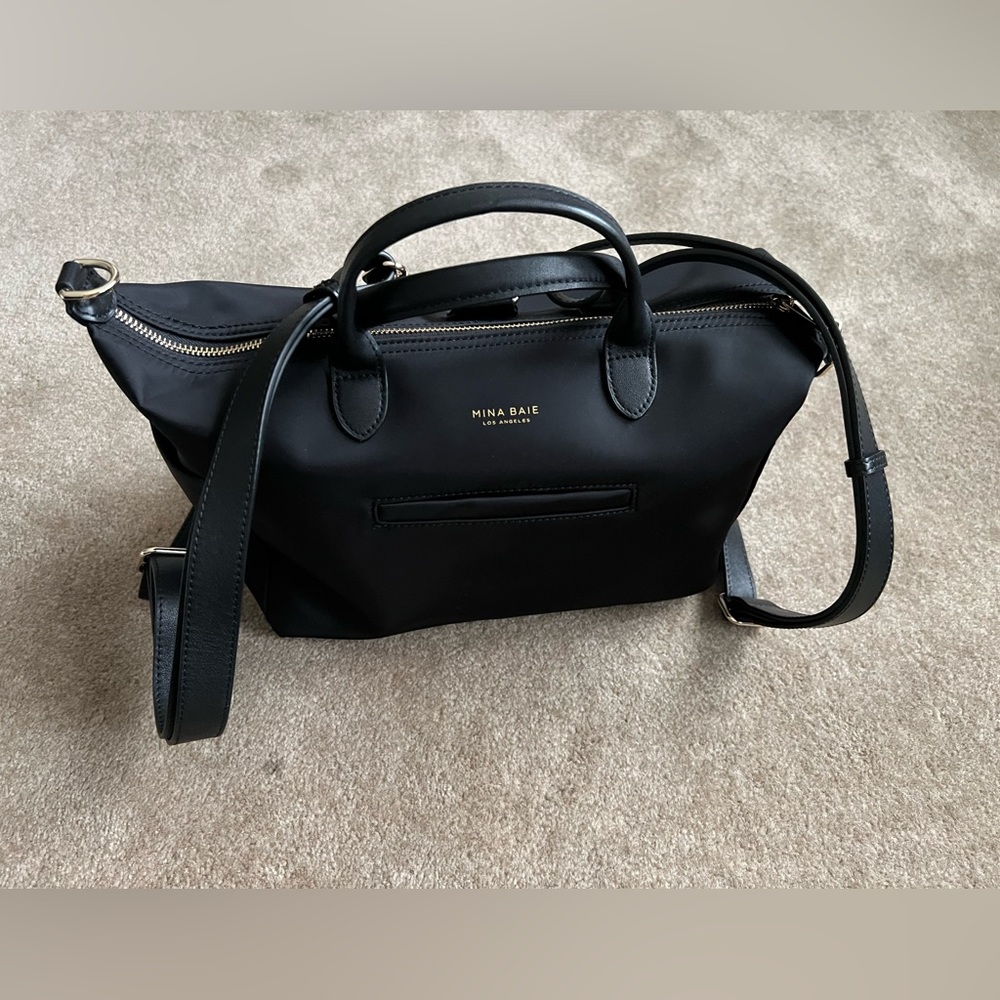 Mina Baie Nylon Mini Emmy in black (gold hardware) convertible backpack